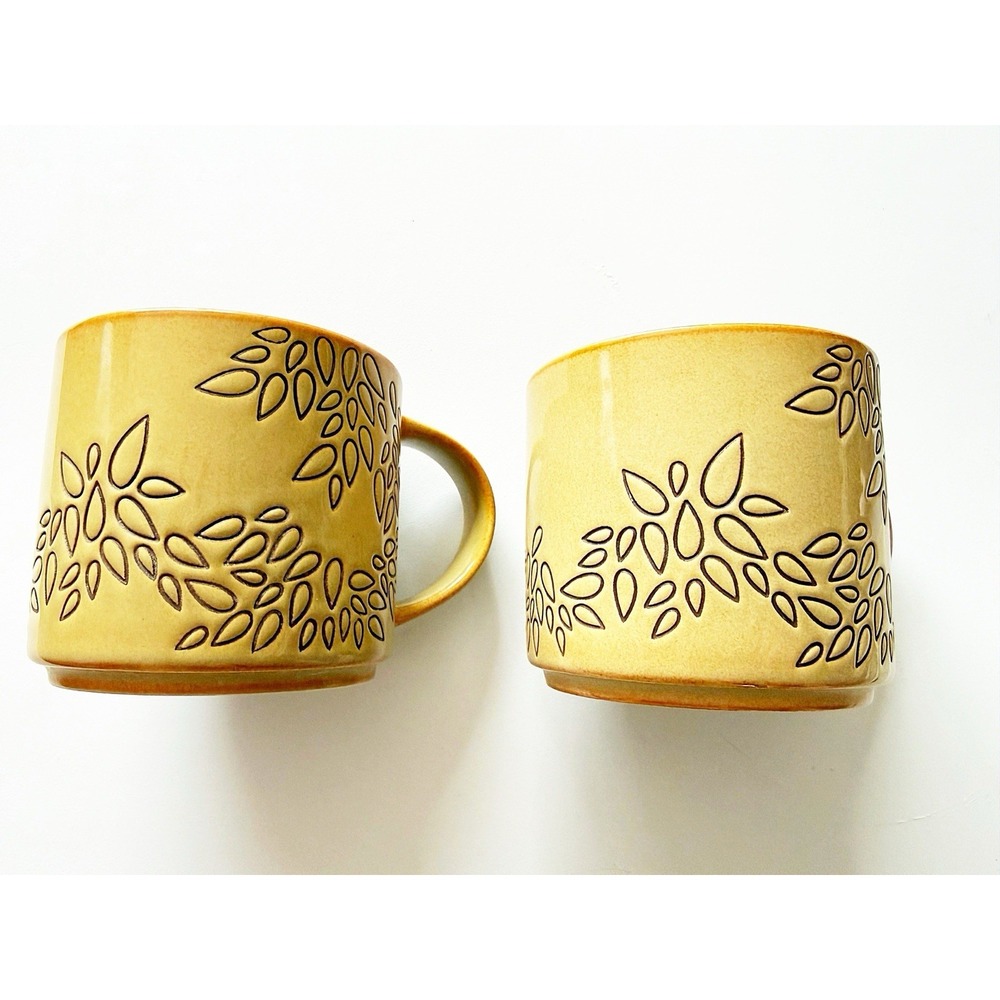 Starbucks Set Of Two Mugs 2013 Embossed Leaf Design, Stackable